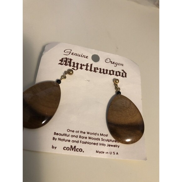 Vintage Unworn Authentic Oregon Myrtlewood  & Gold-Tone Dangle Earrings NICE - Picture 3 of 4